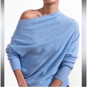 Brochu Walker The Lori Off The Shoulder 100% Cashmere Sweater S Blue